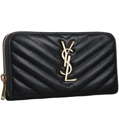 Hot Selling Saint Laurent Monogram Golden YSL Logo Front Zipper Wallet Black Replica