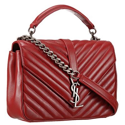 Fashion Saint Laurent V-Pattern Quilted Monogram Shoulder Bag Tote Leather Dark Red Women