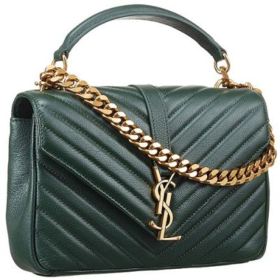 Replica Saint Laurent Monogram Medium Women's Shoulder Bag Golden Chain And Leather Strap Green