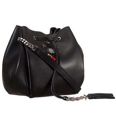 High Quality Saint Laurent Black Monogram Bucket Bag Drawstring Closure Top Tassel Leather Women