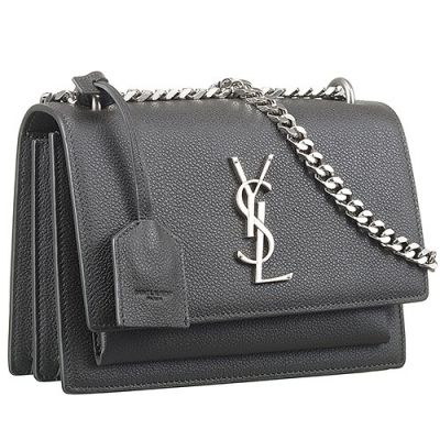 2017 Top Quality Saint Laurent Sunset Grey Shoulder Bag Cowhide Leather Silver Chain And Leather Strap 