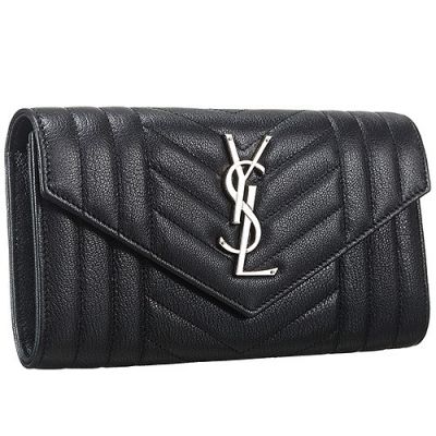 Replica Saint Laurent Vertical Diagonal Strips Monogram An Internal Zipper Pocket Black Large Wallet
