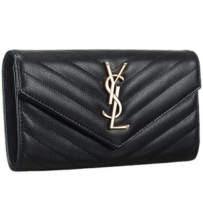 Replica Saint Laurent Most Popular Monogram Women's Wallet Golden Zipper Pocket Interior Black