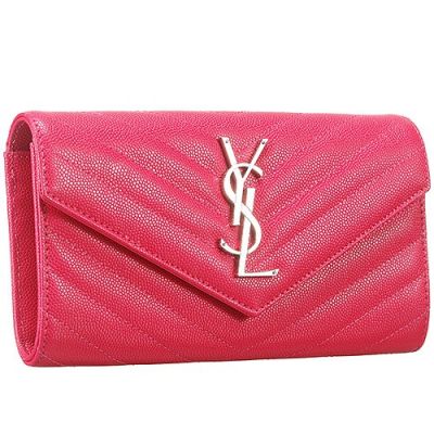 Hot Selling Saint Laurent Monogram Wallet Flip-Open Cover Closure Silver Zipper Pocket Interior Pink