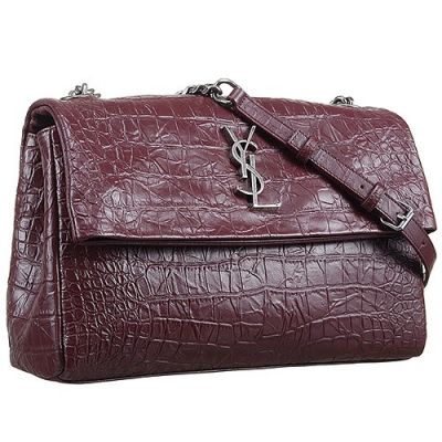 Best Sale Saint Laurent Burgundy West Hollywood Shoulder Bag Flat Zipper Pocket Back Crocodile Leather 