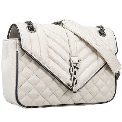 Fake Saint Laurent Monogram White Shoulder Bag  Cortical Exterior Leather And Chain Shoulder Strap