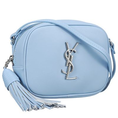 Light Blue Women's Saint Laurent Silver YSL Logo Monogram Blogger Shoulder Bag 