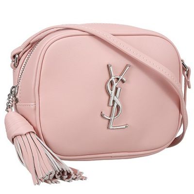 Saint Laurent Monogram Blogger Shoulder Bag Leather Lining Silver Zipper Pink Women 